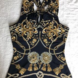 Halter top, navy and gold. Gently worn.